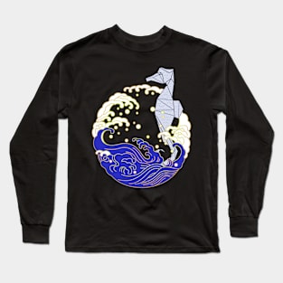 Seahorse origami and waves Long Sleeve T-Shirt